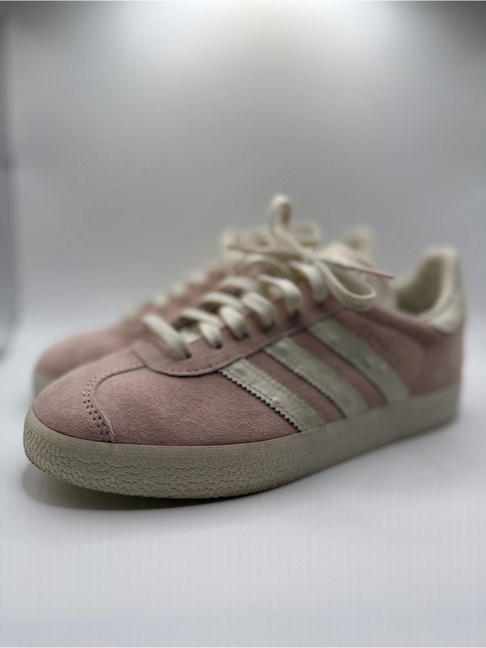 adidas Gazelle Women’s Suede Sneakers in Dusty Pink with Cream Stripes